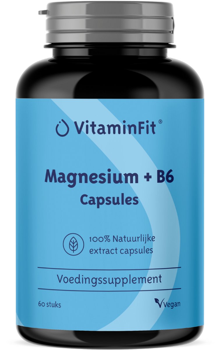 Goedkoopste VitaminFit Magnesiumcitraat Vitamine B6 (Pyridoxaal-5-Fosfaat) - 100 Natuurlijk & Plantaardig - 60 Capsules - Citraat vorm