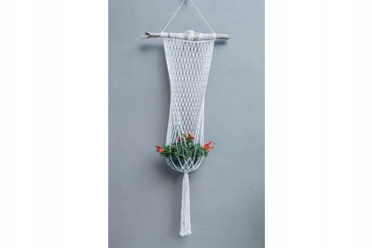 Monnarita - Makramee Plantenhanger - Hout - Eén Pot - Handgemaakt
