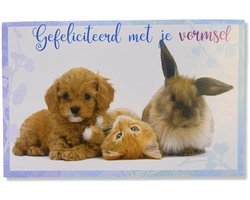 Vormsel Wenskaart Schattige Dieren - 12x17cm - Gevouwen kaart inclusief envelop - Heilig Vormselkaart