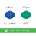Blauw en groen bouwsteentje, 4.9mm dik. Compatibel met Lego.