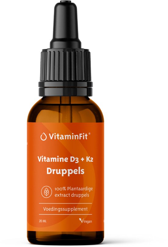 VitaminFit Vitamine D3 + K2 (MK-7) Druppels - 100% Natuurlijk & Plantaardig - 20 ml - K2 uit natto-extract
