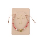 Decopatent - Kruis Armband van Licht Bruin Touw met Kralen en Kruis - Verstelbare Armband - Enkelband - Religieuze Kralenarmband - Rozenkrans - Christelijk - Kerk - Jezus - Religie - Faith