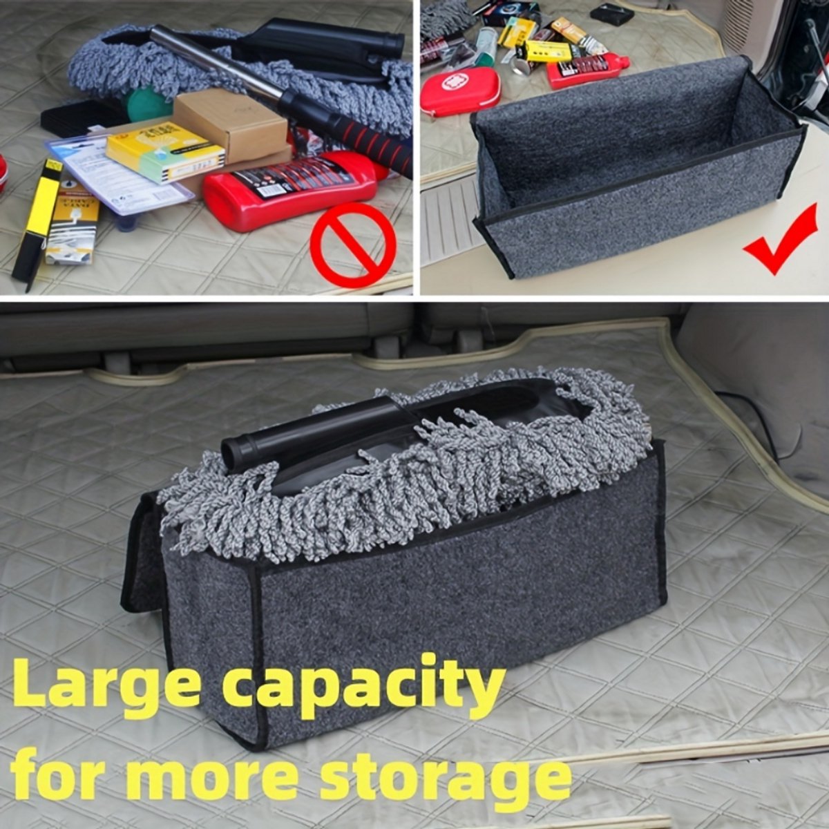 Vinsani Sac de rangement de coffre de voiture antidérapant pliable pour coffre de rangement à outils, solution de tapis, sac de rangement pour coffre de voiture, gris clair, taille L