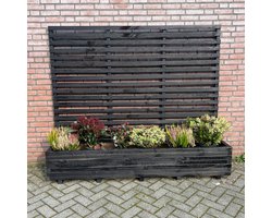 AMISHOUT - SET - Plantenbak met wielen en klimrek 200x40x40 (180) cm - zwart | bloembak buiten op wielen