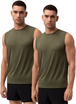 DANISH ENDURANCE Sport Tank Top voor Heren - Quick-Dry - Gerecycelde Materialen - Olijfgroen - Maat L - 2-pack