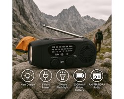 Noodradio - Dynamo Radio - Opwindbare Zaklamp - 2000mAh - Solar Opwindbaar - Emergency Radio - Opwindbare Zaklamp - Zwart