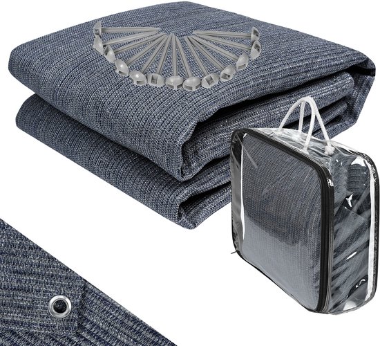 Voortenttapijt Tenttapijt Ondertapijt voor buiten kamperen Voortenttapijt Campingmat Voortenttapijt Voortentvloer van HDPE Tentvloer Zacht met draagtas voor tent Camper Blauw-grijs 300x600cm