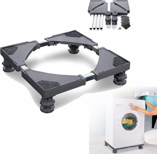 Aufun Wasmachine sokkel onderstel voor koelkast, 4 stabiele voeten voor droger, wasmachine (instelbare breedte 45-75 cm hoogte 10-13 cm) berenbelasting max. 200kg (grijs