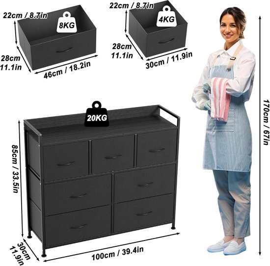 YITAHOME Ladekast - stoffen dressoir met 7 laden, organisatoreenheid voor slaapkamer, woonkamer, hal, kasten en kinderkamer - stevig stalen frame, houten blad en gemakkelijk te trekken stoffen bakken YITAHOME Ladekast - stoffen dressoir met 7 laden, organisatoreenheid voor slaapkamer, woonkamer, hal, kasten en kinderkamer - stevig stalen frame, houten blad en gemakkelijk te trekken stoffen bakken