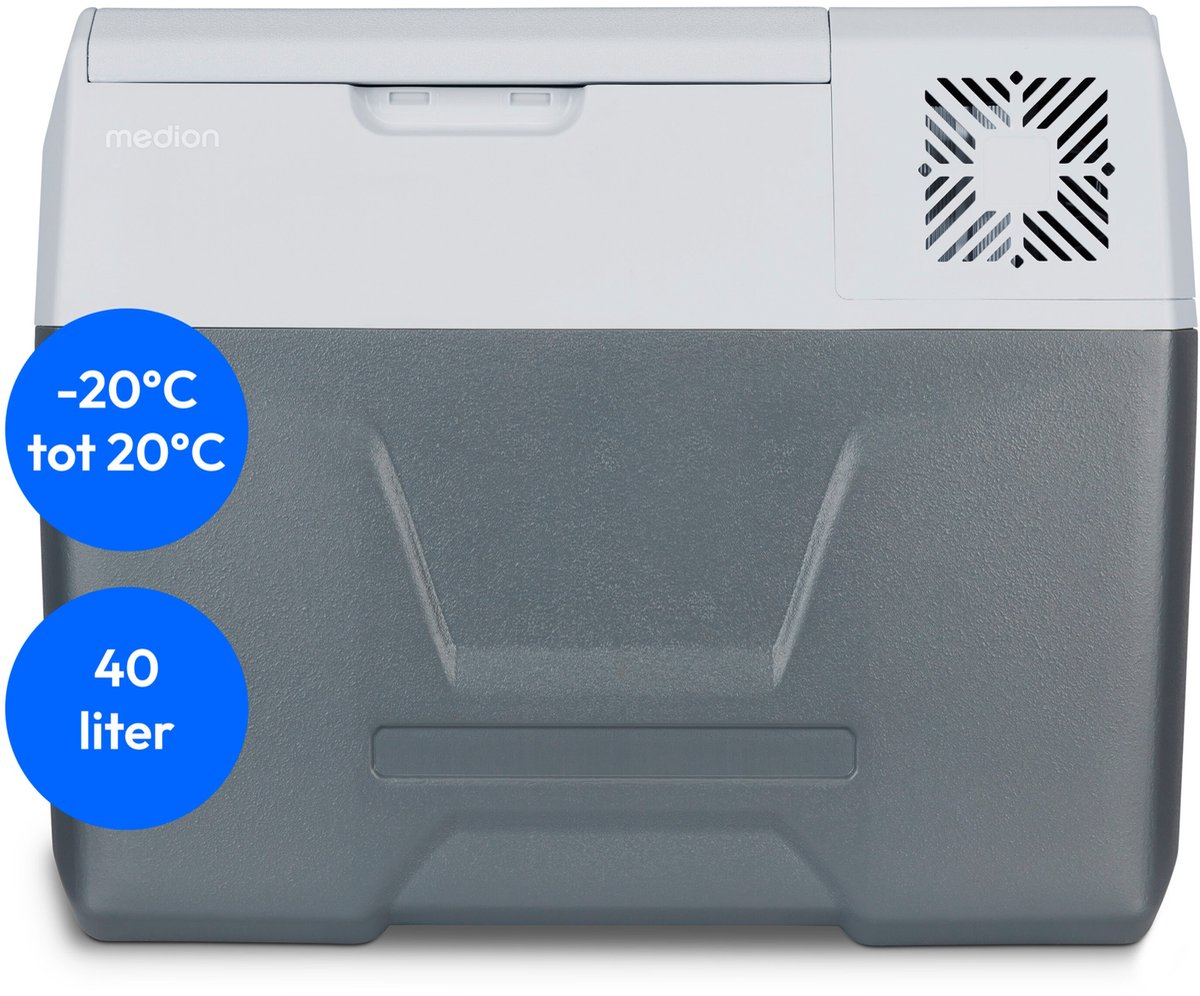 MEDION mobiele koelbox met compressor (elektrisch, 39 liter opslagcapaciteit, 60 watt, -20°C tot 20°C, LED display, USB, 230V 12V 24V autoadapter, voor auto, vrachtwagen, camper, camping (MD13111)