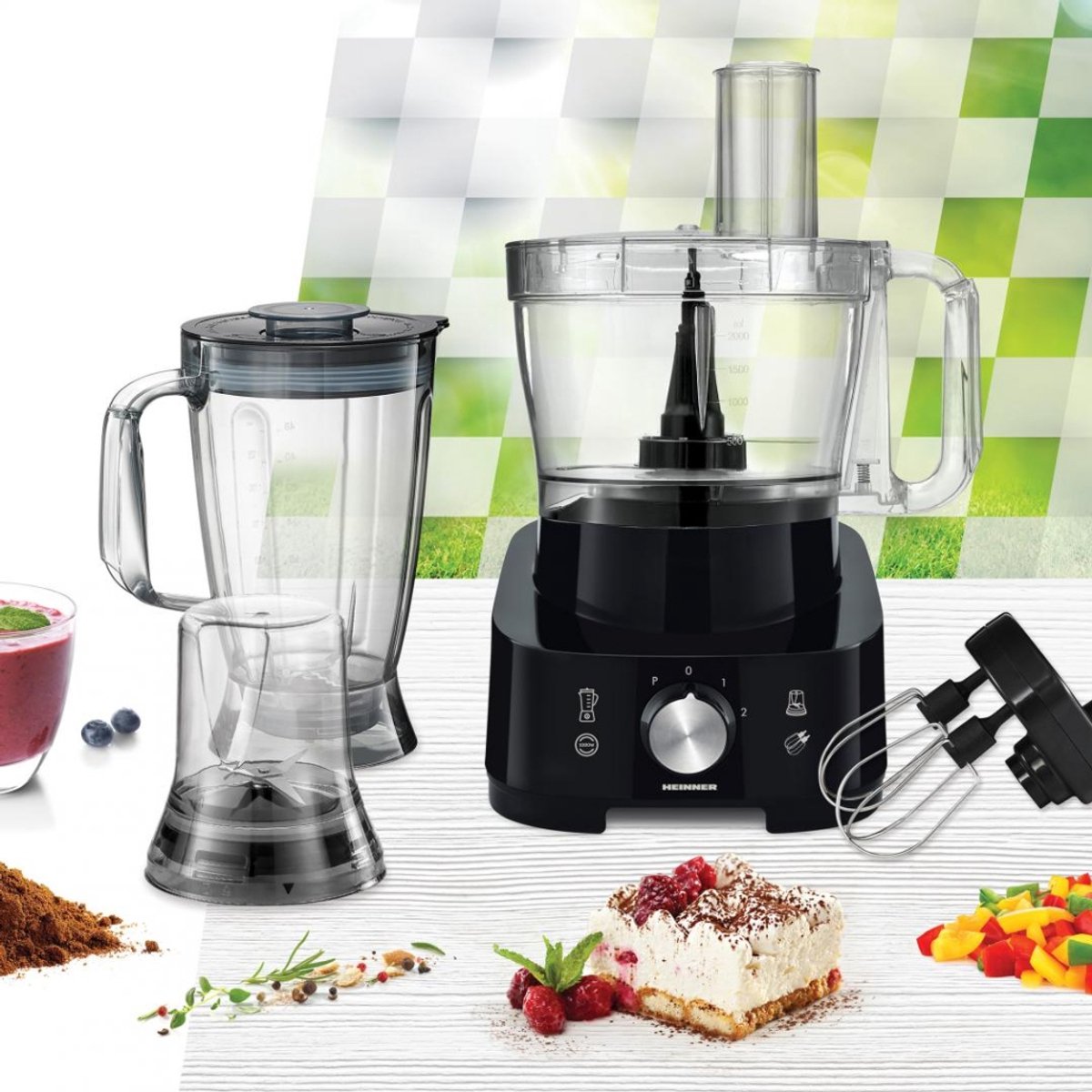 Heinner Multifunctionele Foodprocessor – 1000 W – Mengkom 3,5 L – Blender 1,8 L – 2 Snelheden en Pulsstand – Hak-, Kneed-, Snij-, Rasp-, Klop- en Maalfunctie – Zwart thumbnail 3