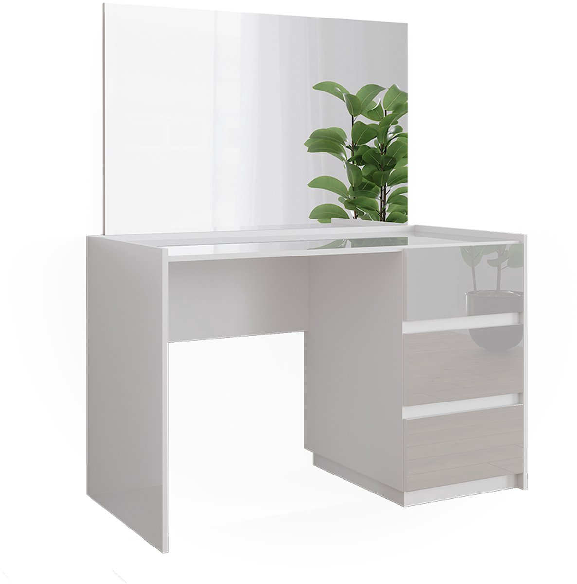 Vicco Kaptafel Marla, Wit Hoogglans, 120 cm met spiegel