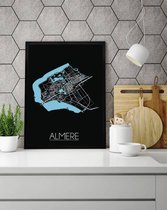 DesignClaud Plattegrond Almere Stadskaart Poster Wanddecoratie - Zwart - A3 + fotolijst wit (29,7x42cm)