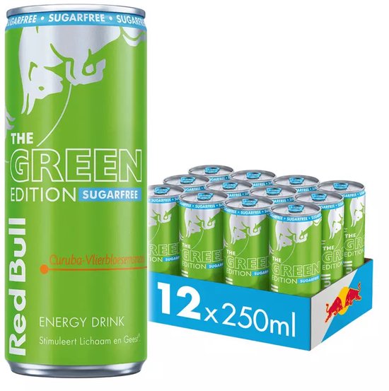 Red Bull Sugarfree - The Green Edition - Suikervrije Energiedrank - Curuba Vlierbloesemsmaak 12x25 cl (3000ml)