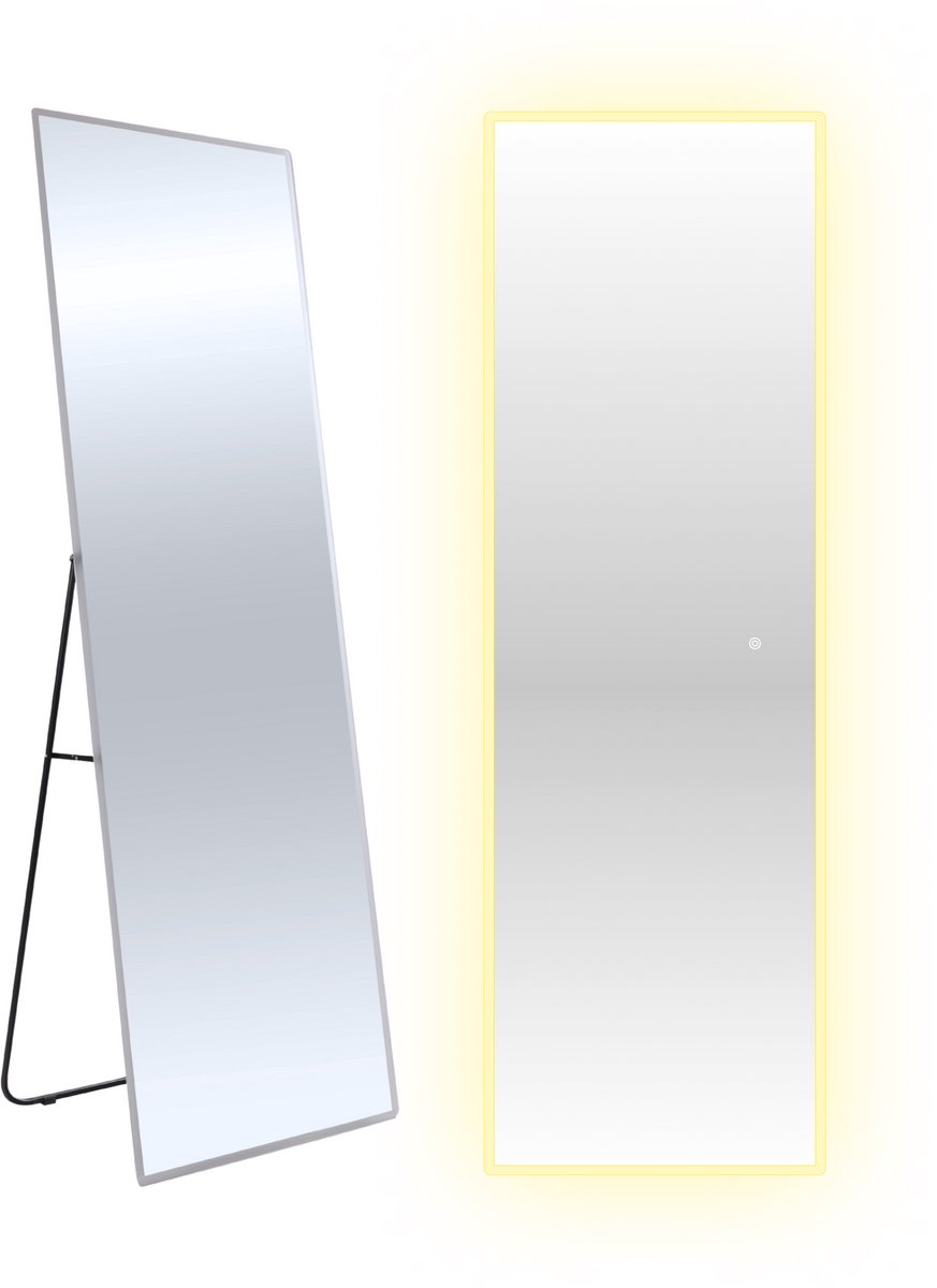 Sensahome Staande Spiegel Met Led Verlichting - Naadloos -Passpiegel - Spiegel Zonder Lijst - Dimbaar - 50x160cm