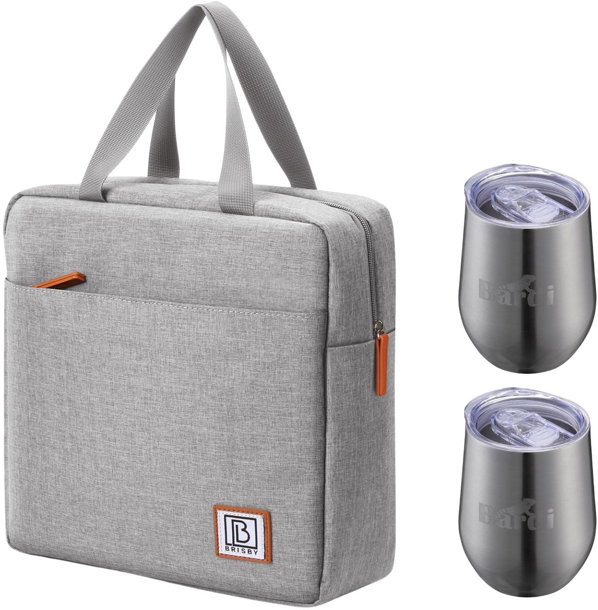 Brisby Koeltas 7L Lichtgrijs + 2 Brisby Thermosbekers RVS – Complete Lunch-set voor Onderweg!