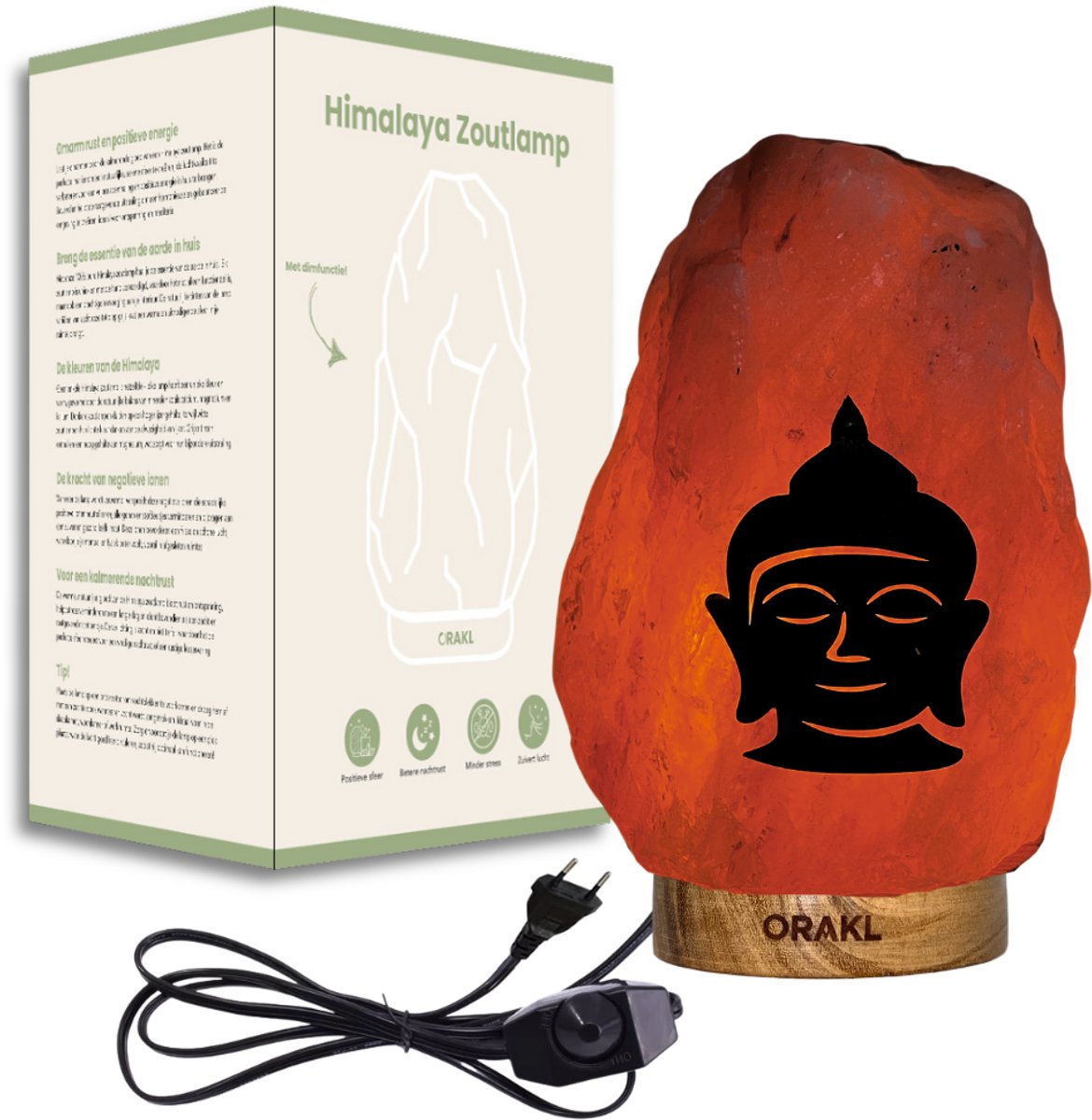 Orakl Dimbare Himalaya Zoutlamp Bodhi - 6-8 KG en ca. 28 cm - Nachtlamp - Tafellamp - Cadeauverpakking Oranje