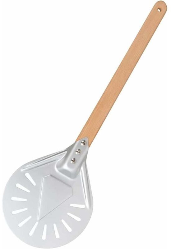 1 stuk pizzaschep - Pizzaschep - Aluminium pizzaschep met houten steel - 55 cm - Geperforeerde pizzaschep met afneembare lange houten steel - Gemaakt van aluminium - Antislip