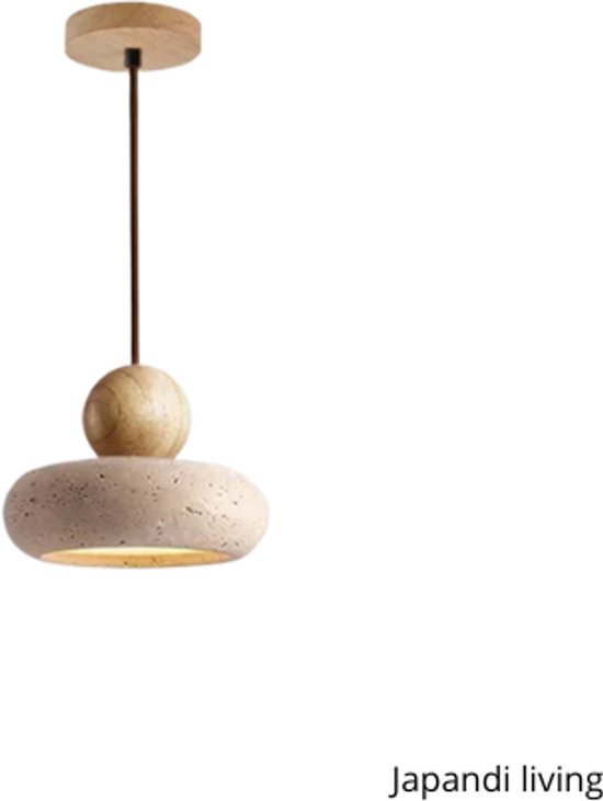 Japandi Living - Suspension - Minimaliste - Wabi Sabi - Marbre - Travertin - Salon, WC, chambre - Lampe - Bois de Chêne