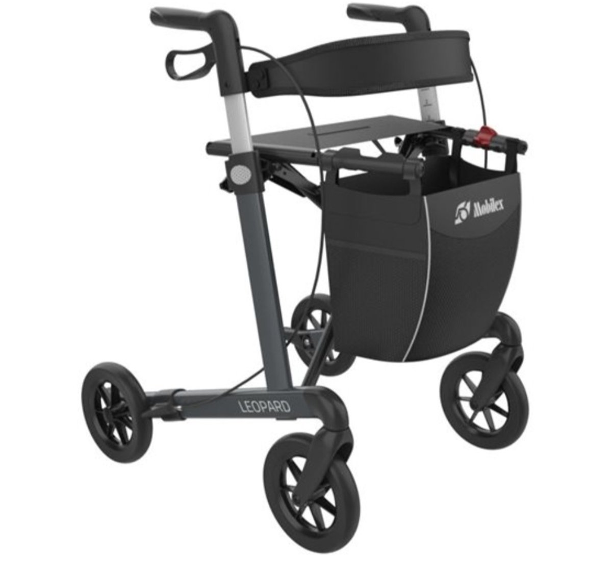 Mobilex Leopard - Lichtgewicht rollator - Comfort banden - Zithoogte 55 cm - Comfort banden - Inclusief tas, rugband en stokhouder - Zwart