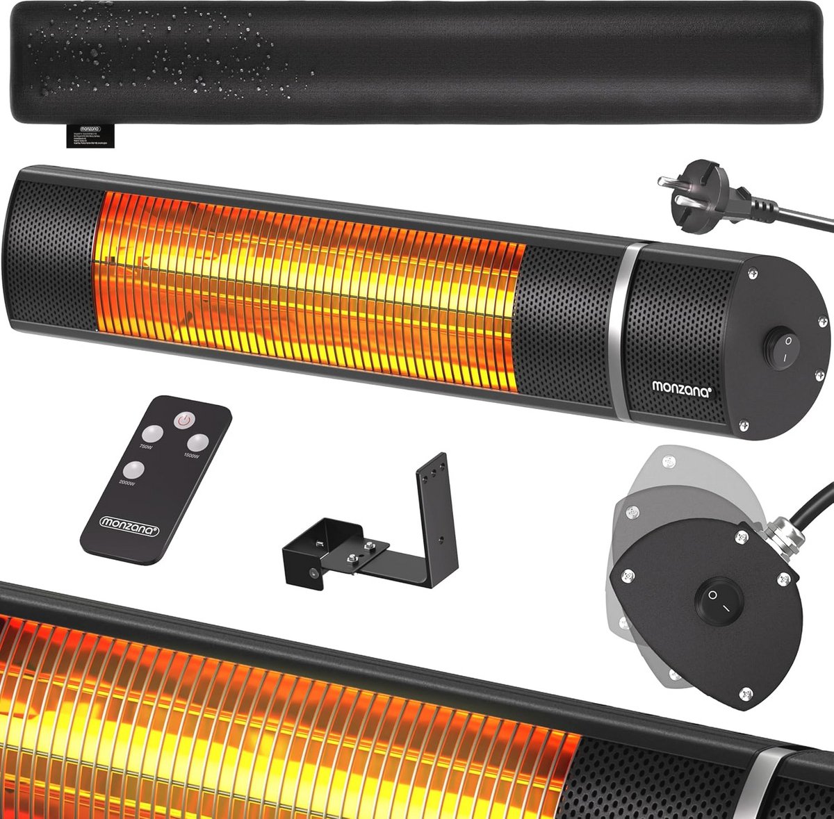 Infrarood Terrasverwarmer met Afstandsbediening - 2000W 3 Verwarmingsniveaus - Kantelbaar en Regenbestendig