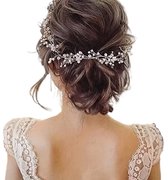 Stijlvolle Haar Sieraaad Voor Vrouwen I Diadeem Tiara I Voor Bruiden & Bruidsmeisjes I Bruidshaarband I Haarversiering I Met Kristallen & Parals (Kunststof) I 50 CM I Zilver