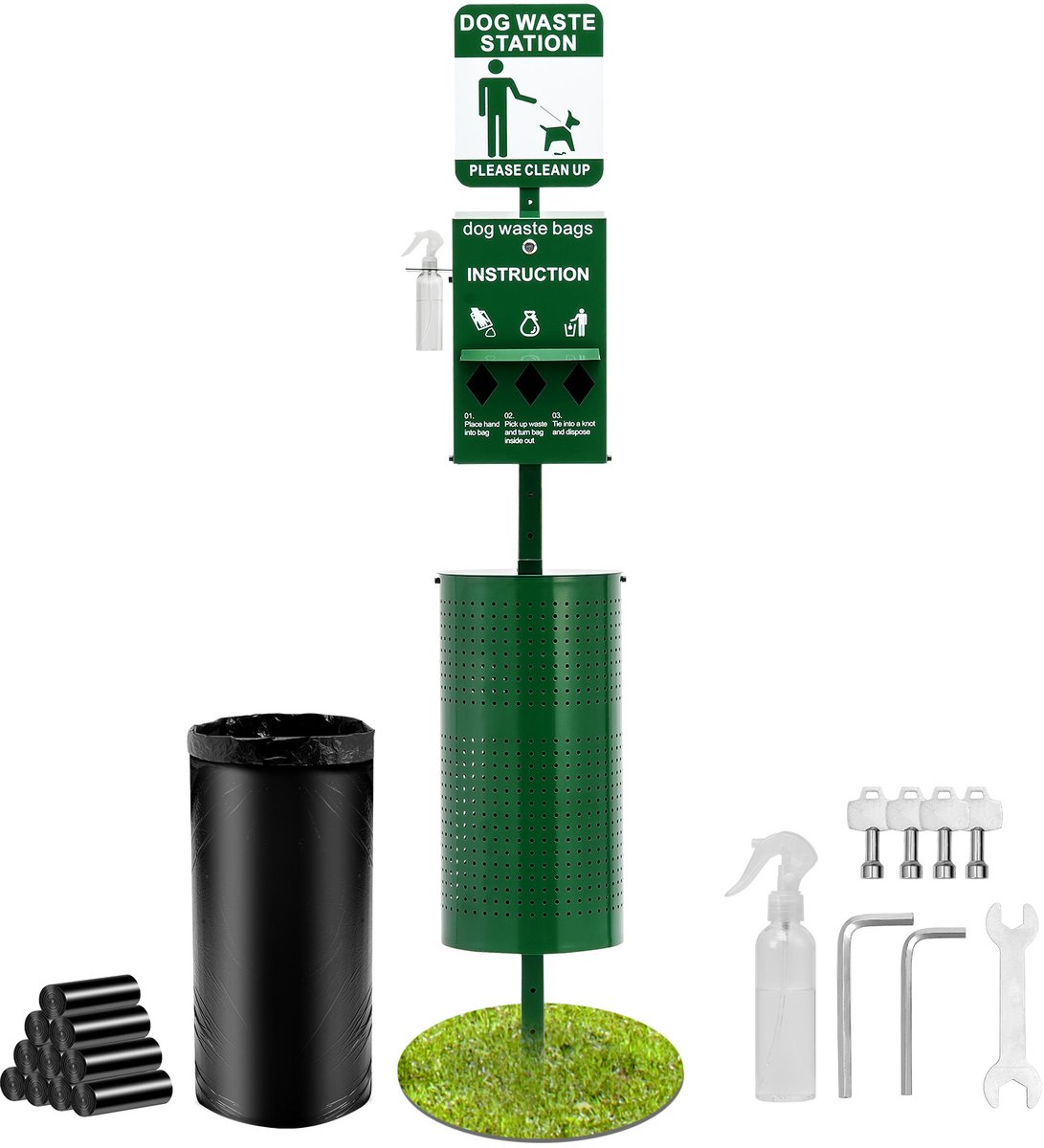 Hondenpoepstation met Handwasfles, 11,5 Gallon, 600 Zakken, 50 Binnenzakken