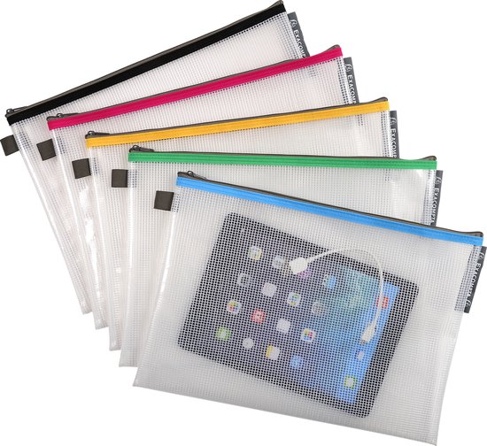 Exacompta 10x Pochette à fermeture éclair en plastique souple - Couleurs assorties - 34150E