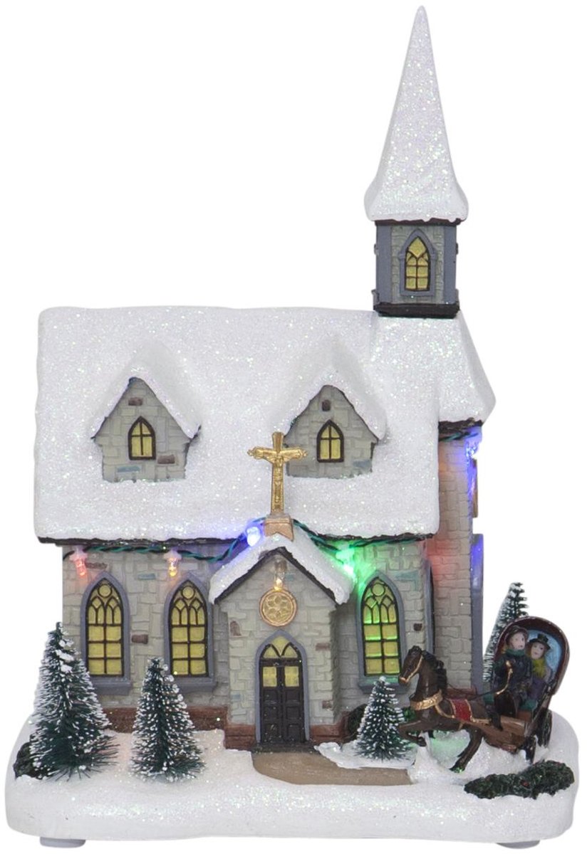 Star Trading LED Scenery 'Kapel', Kerk als muziekdoos + rotatie, batterij + timer, kleurrijke LED's, H 27 cm, B 19 cm