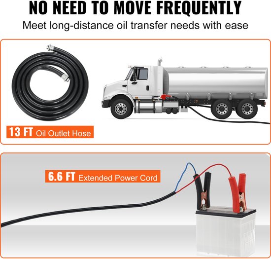 Brandstofoverdrachtpomp, 12v Dc 10 Gpm Draagbare Elektrische Diesel Afzuigpompset met Automatisch Afsluitend Mondstuk, Toevoer- en Zuigslang - Diesel, Paraffine, Transformatorolie van Vevor — afbeelding 5