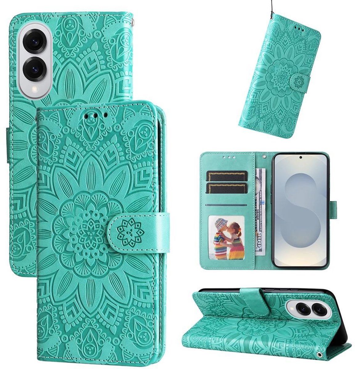 Mobigear Telefoonhoesje geschikt voor Samsung Galaxy S25 Edge Hoesje | Mobigear Sunflower Bookcase Portemonnee | Pasjeshouder voor 3 Pasjes | Telefoonhoesje voor Pinpas / OV Kaart / Rijbewijs - Groen