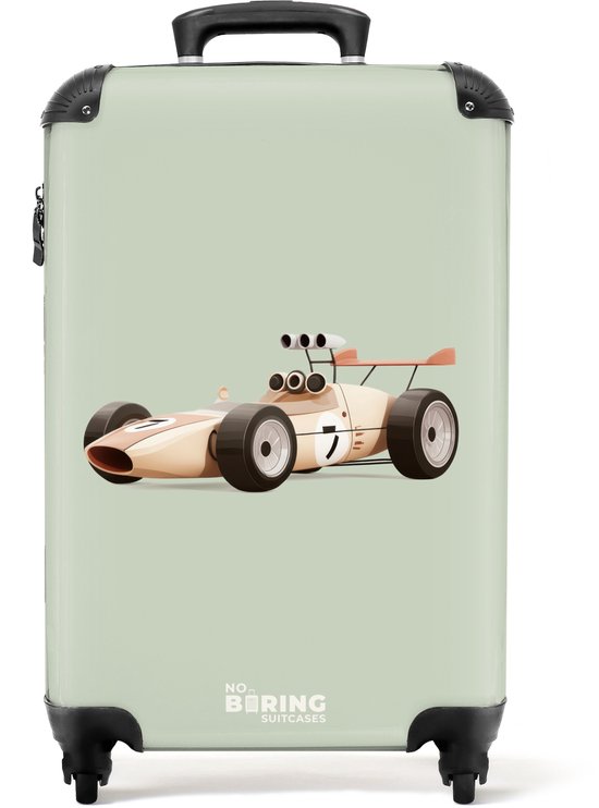 NoBoringSuitcases.com® - Valise cabine enfant Voiture de course rÃ©tro beige sur fond vert - Bagage Ã main - Valise de voyage pour garÃ§on - Valise chariot - Valises 55x40x20 cm - 55x35x25 cm
