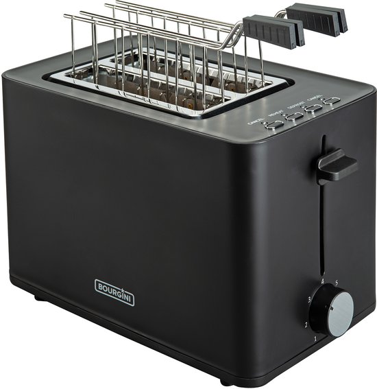 Bourgini Tosti Toaster - Broodrooster met Tostiklemmen - Zwart- Extra brede sleuf geschikt voor 2 tosti's - Instelbare bruiningsstand en ontdooifunctie