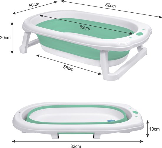 Opvouwbare Baby Badkuip met Kussen - Reisbadkuip, Antislip en Draagbaar - Groen van Alecto — afbeelding 4