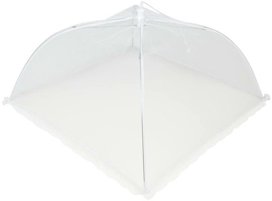 Benson Voedselkap - 4x - 43 x 43 cm - wit - kant - opvouwbare vliegenkap — afbeelding 5