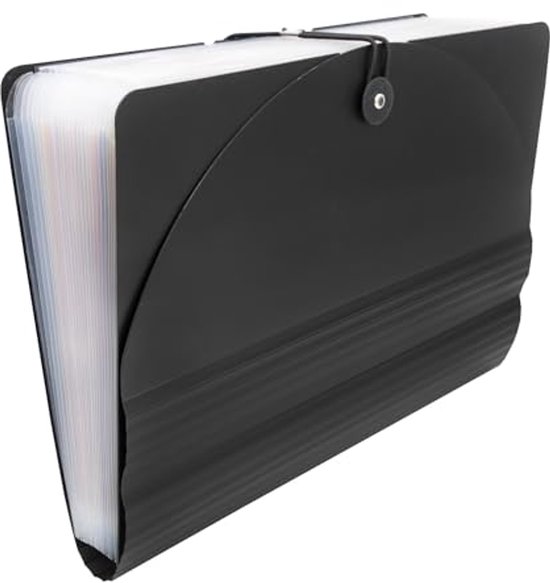 Idena A4 Expanding Document Folder - 24 Colored Compartments, Black, Elastic Band, Includes Labels