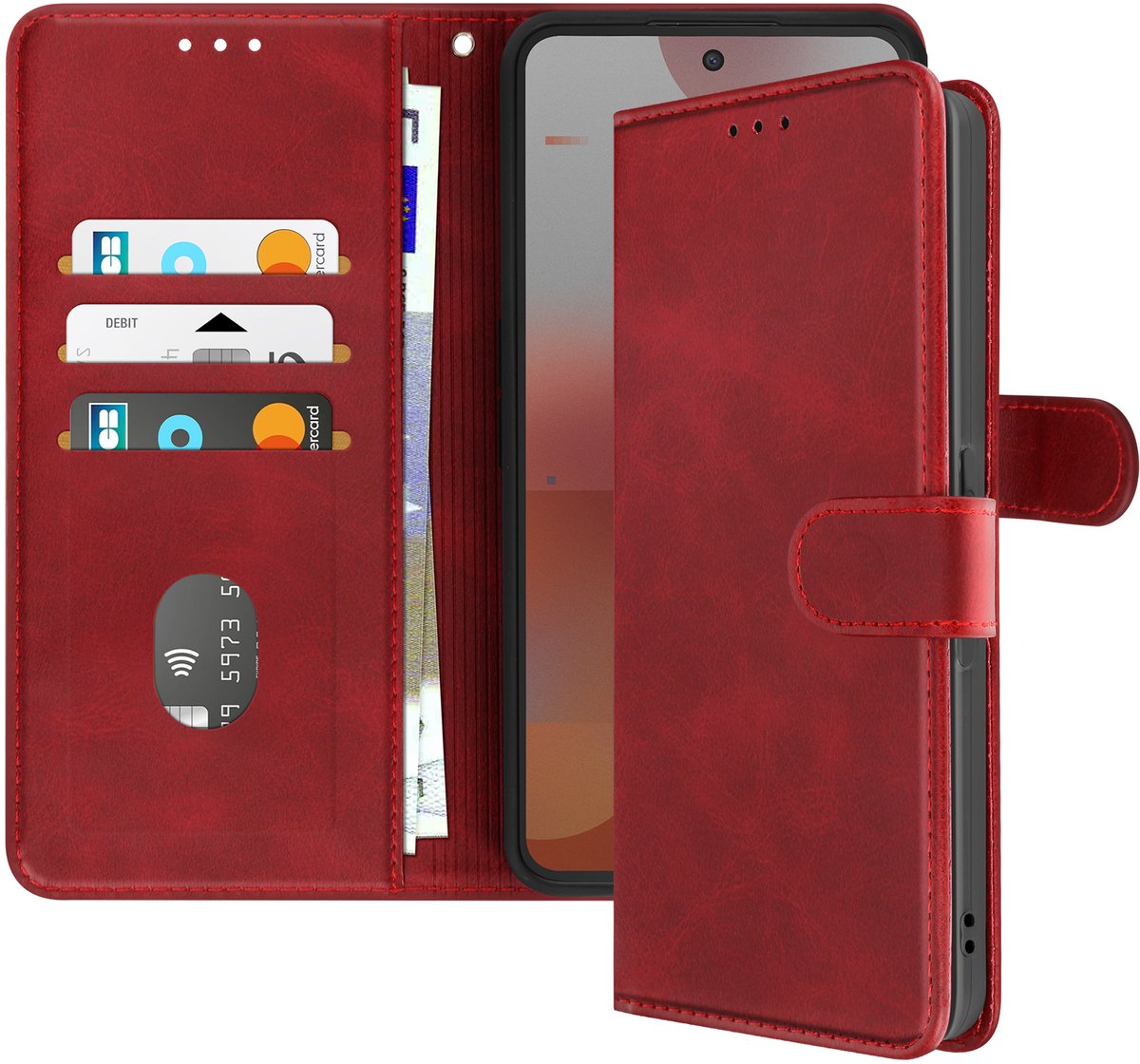 Avizar Hoesje Geschikt voor Nothing Phone 3a Pro Clapet Portemonnee Stand, Rood