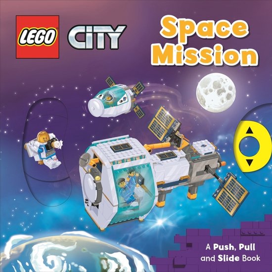 LEGO City Mission spatiale : Un livre à pousser, tirer et glisser avec vaisseau spatial, astronautes et la lune.