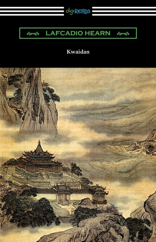Boek "Kwaidan" van Lafcadio Hearn met een traditionele Chinese landschapsschildering.