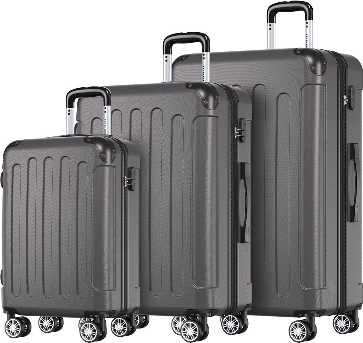 TRVLMORE Kofferset - 3 Delig - 38L Handbagage + 70L en 110L Ruimbagage - Lichtgewicht - Trolley - Reiskoffer Set - Donkergrijs