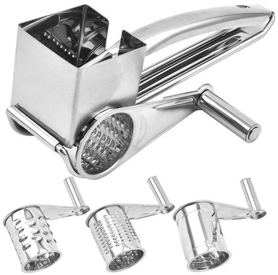 Râpe à fromage Peysaitr - Pour fromages à pâte dure - Ustensiles de cuisine - Râpe multifonctionnelle - Acier inoxydable - Moulin à fromage Classic - 3 lames - Moulin à fromage rotatif à manivelle