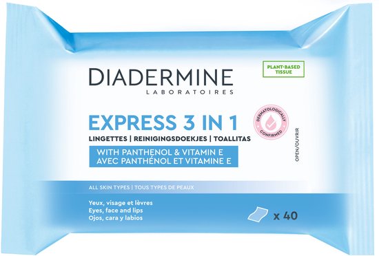 Diadermine Express 3-in-1 Abschminktücher – Praktisches Set Mit 40 Tüchern Für Schnelle Reinigung