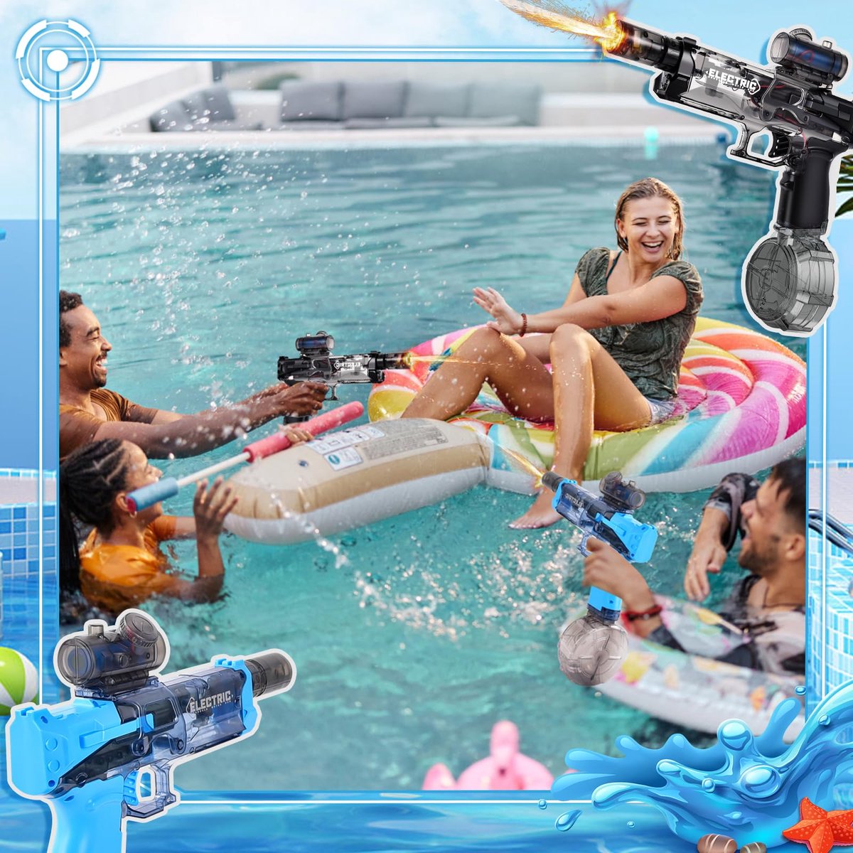 Pumpify Waterpistool – 2 in 1 – Elektrisch Waterpistool – Buitenspeelgoed – Super Soaker – Waterspeelgoed – Met Flits Bij Ieder Schot – Watergeweer – Speelgoed - 3 Jaar - 4 Jaar - 5 Jaar - Glock – Watergun – Waterblaster - Zwart + Blauw — afbeelding 7
