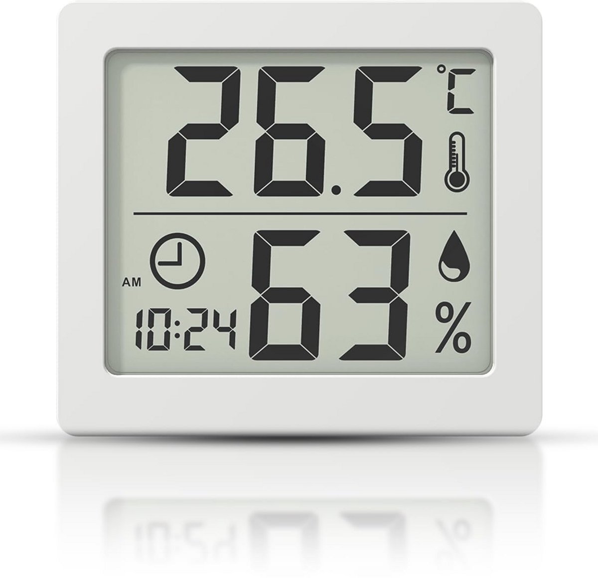 Hygrometer en binnenthermometer met groot LCD-scherm - Temperatuur- en vochtigheidsmeter met klok