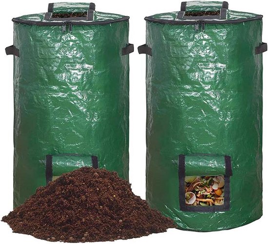 2 stuks compostbak tuin met deksel - stabiel en opvouwbaar 120 liter ...
