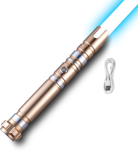 Sabre laser, 12 couleurs RVB, effets sonores, épée de duel rechargeable pour Enfants et Adultes, Halloween, Noël, or