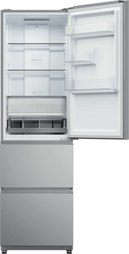 Haier HTR3518ENMX - Koel-vriescombinatie - 303L - Direct Access Lades - Flexible Deur Vakken - Total No Frost - 99% Air Surround - Energieklasse E - 10 Jaar Garantie op onderdelen