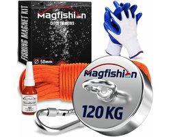 Magfishion Magneetvissen Set 120 KG - Vismagneet - 20 Meter Lang Touw + Karabijnhaak met Schroefsluiting - Handschoenen - Borgmiddel - Magneetvissen Starterspakket - Magneet Vissen - Magneetvissen Kinderen - Moederdag cadeautje Magfishion Magneetvissen Set 120 KG - Vismagneet - 20 Meter Lang Touw + Karabijnhaak met Schroefsluiting - Handschoenen - Borgmiddel - Magneetvissen Starterspakket - Magneet Vissen - Magneetvissen Kinderen - Moederdag cadeautje