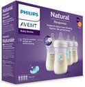 Philips Avent Natural Response babyflessen, 4 stuks, 260ml. Wit met blauwe zeehondjes.