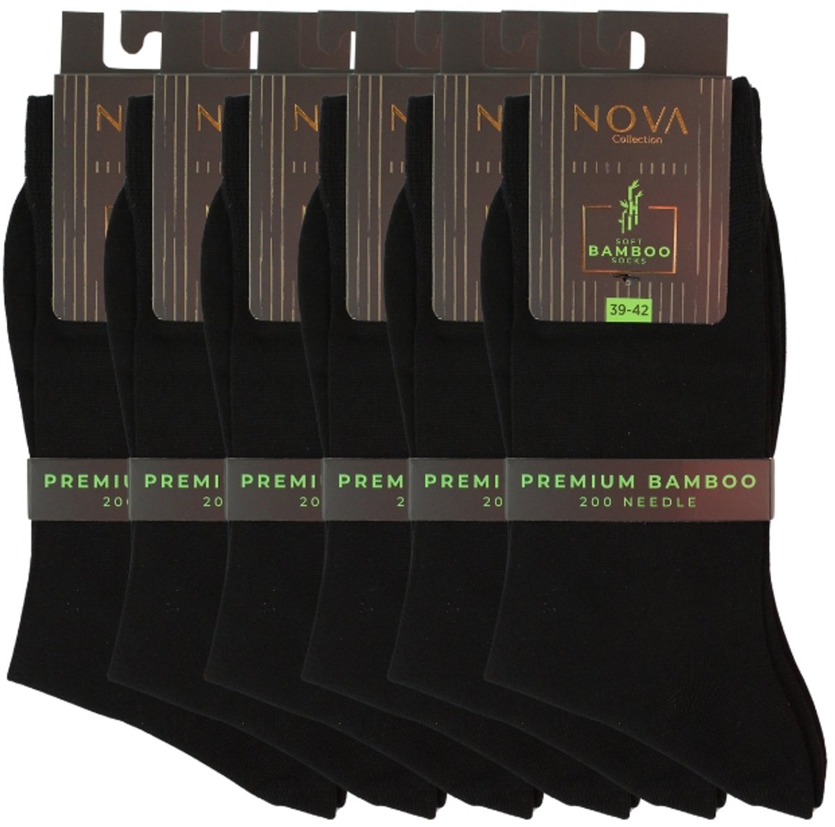 Nova Collection - Bamboe Sokken - 6 Paar - Zwart - Premium Bamboo - Socks - Herensokken - Kousen - Dunne Sokken - Anti zweet - Naadloos - Maat 39-42